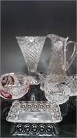 CRYSTAL VASE + CRYSTAL PITCHER + GLASS PIECES