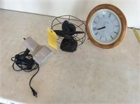 Vintage Fan, Desk Lamp & Kitchen Clock