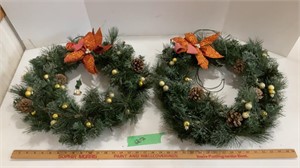 2 lighted Christmas wreaths