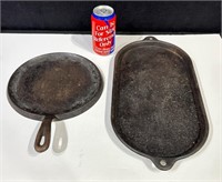 Vintage Cast Iron Oval & Round Griddle -Lot