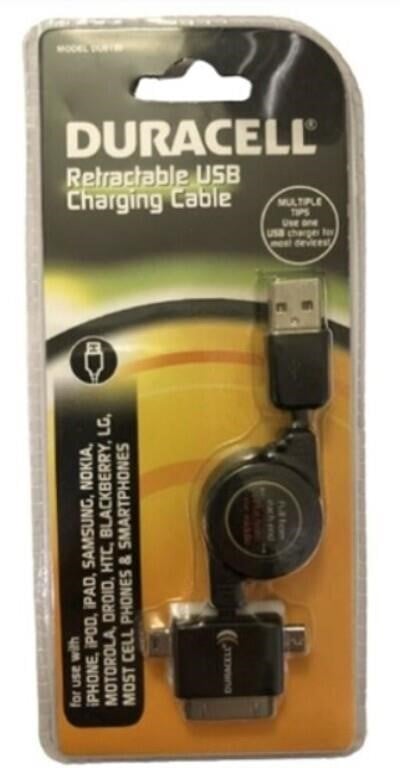 Lot of 12 NEW Duracell USB Retractable Charging