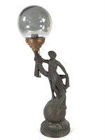 Draped Nude Pot Metal Lamp Base Smoked Glass Globe