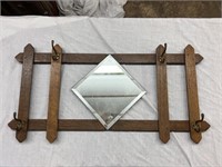 HANGING MISSION OAK HAT OR COAT RACK WITH MIRROR