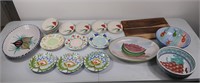 Large assortment of painted plates and