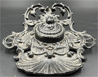 Antique Cast Iron Ornate Desk Top Ink Well