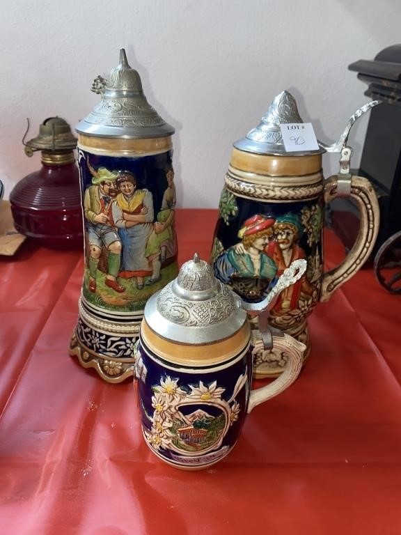 (2) HAND-PAINTED MUSICAL STEINS (ONE MARKED BEFAG)