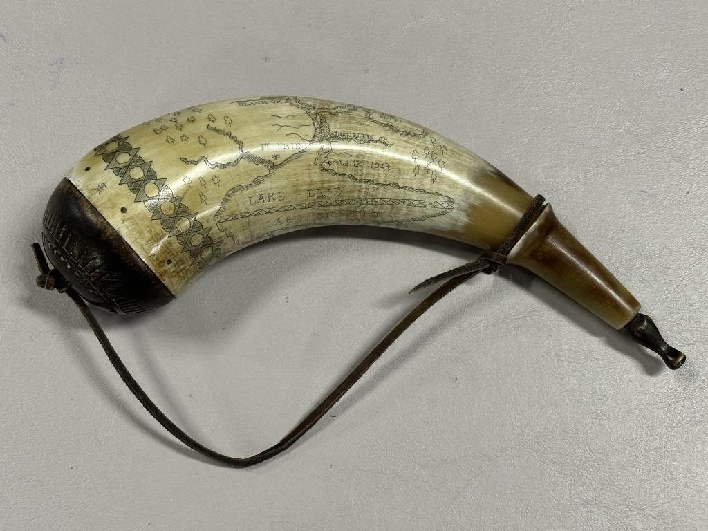 GREAT LAKE SCRIMSHAW POWDER HORN