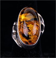 Large Baltic Amber Sterling Ring