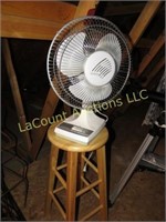 oscillating fan & wooden stool