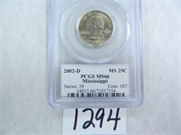 TWO (2) 2002-D Mississippi Quarter PCGS Graded MS6