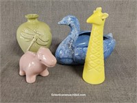 Vintage to Now Pottery Lot - Swan Planter, Giraffe