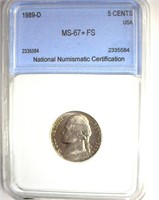 1989-D Nickel MS67+ FS LISTS $675 IN 66+ FS