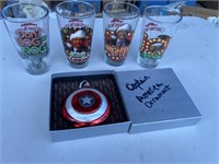 4PC NATIONAL LAMPOONS  GLASSES &CAPT. AMERICA ORNA
