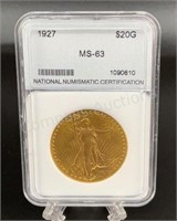 1927 US Gold $20 St. Gaudens Double Eagle MS-63
