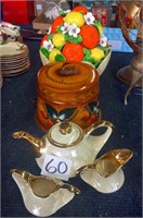 Pearl Tea Set, Tin Cookie Jar, Ceramic Fruit Ctrpc