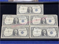 (5) 1957 $1 bill Silver Certificates