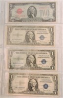 Currency lot: 1928 $2 red seal note,