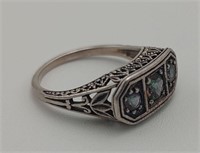 Sterling & Diamond Art Deco Filigree Ring Size 5.5