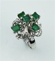 18KWG Emerald & diamond cluster ring.