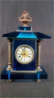 Blue Glass Mantle Clock