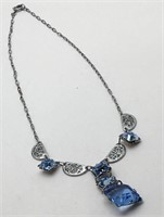 Silver Tone Costume Necklace W Blue Stones