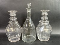 Set of Blown Clear Glass Decanters