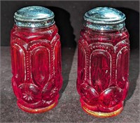 Vintage Ruby Red Glass Salt & Pepper Shakers