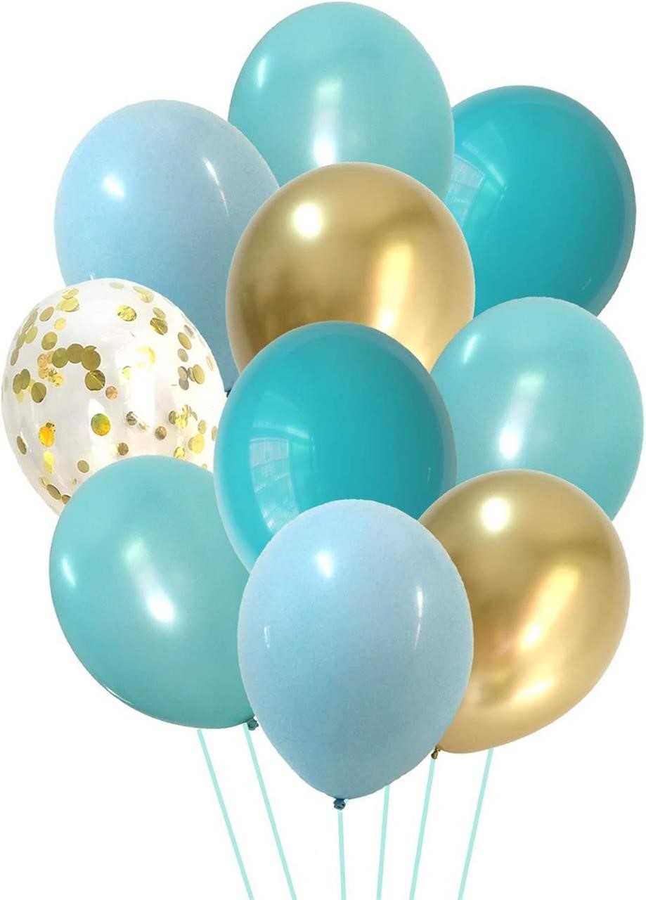 60PCS Blue and Gold Confetti Balloons Chrome Gold