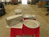 Serving platters, pail of steak knives