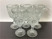 Collection of 5 cut glass crystal wine goblets