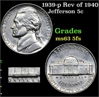 1939-p Rev of 1940 Jefferson Nickel 5c Grades Sele