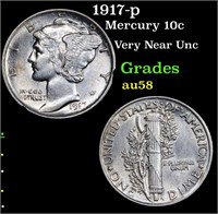 1917-p Mercury Dime 10c Grades Choice AU/BU Slider