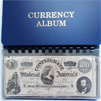 (8) Confederate States Notes in Album $10-$100