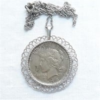 1935 Peace Silver Dollar in Necklace Bezel
