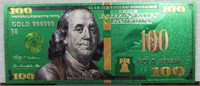 24K gold-plated banknote green