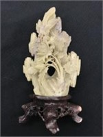 Vintage Soapstone Carving of Bird in Flowers