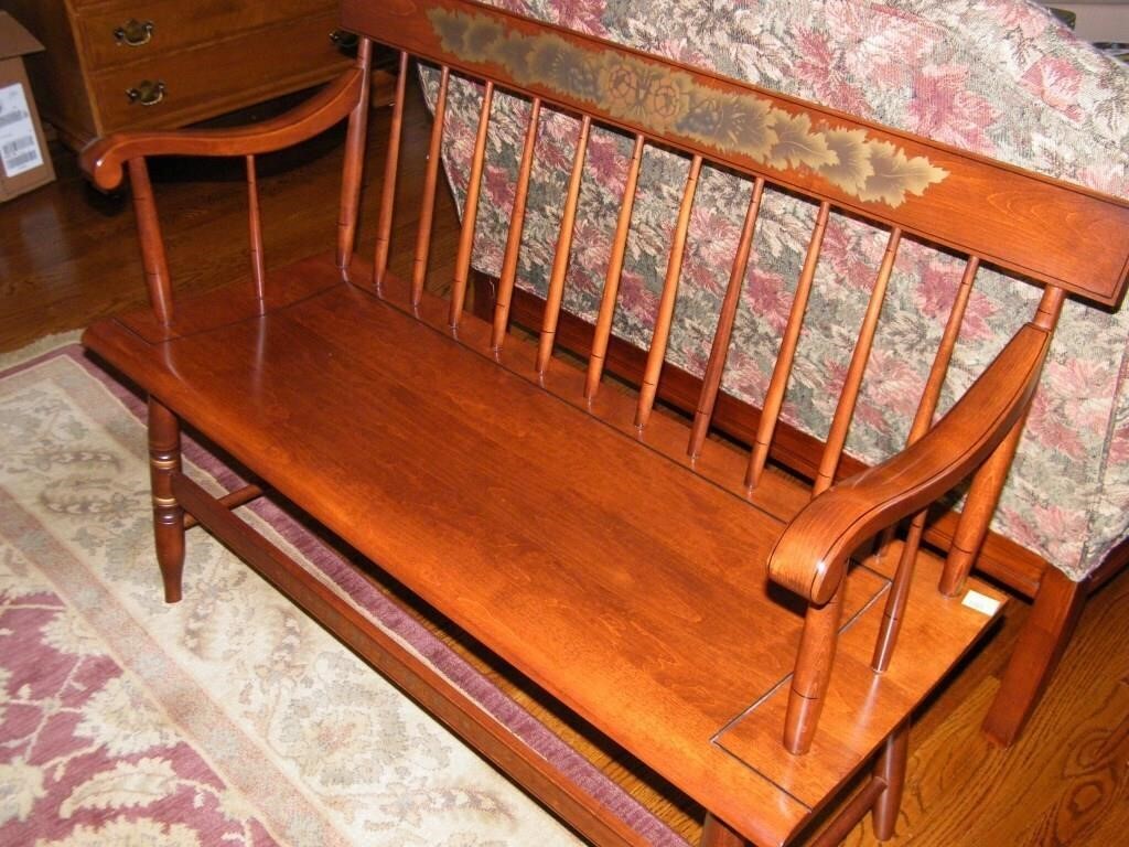 DEACON'S BENCH WITH PAINTED TRIM ON BACK