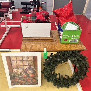 Small Table, Picture, Wreath & Asst. Decor