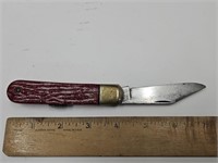 Vintage USA Lock Back Red Jigged Bone Handle Knife