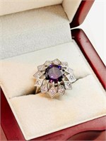 Sterling  & Amethyst 1ct Signed Ring