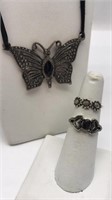 Butterfly Charm Necklace & 2 Rings