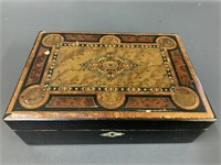 Antique Wooden Writing Box with Inkwell and Key