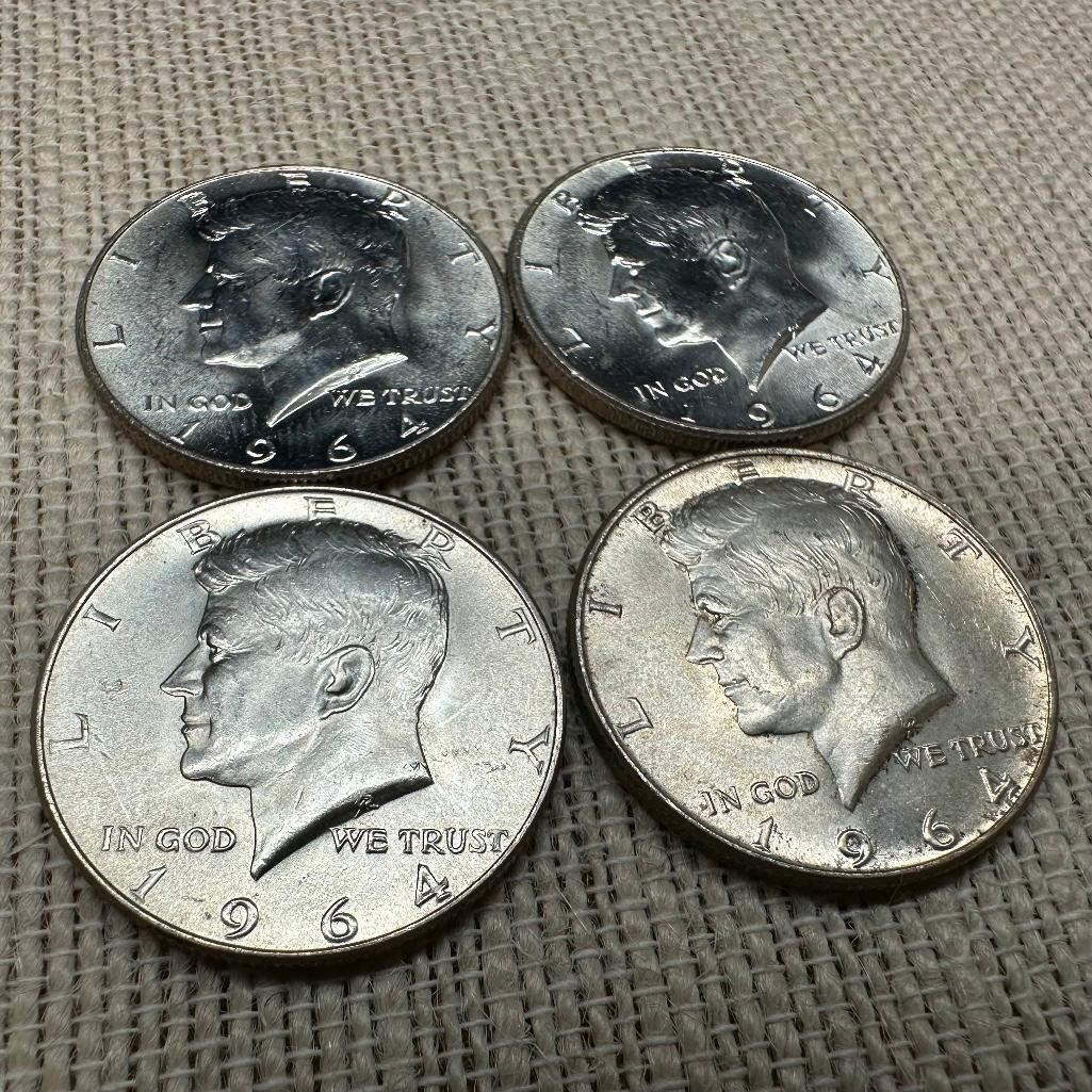 Lot of Four 1964 Kennedy Half Dollars