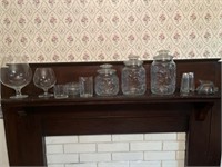 Assorted glassware and canisters. Small chip in