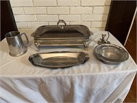 Miscellaneous silver, pewter, chafing dish.