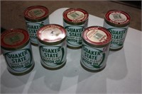 6 metal Quaker State oil cans Full  - dented