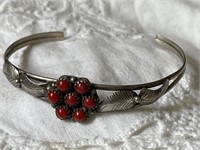 Sterling Silver & Red Coral Southwest Cuff