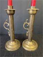 Pair of unique brass candlestick holders w/handle