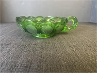 Emerald green Fostoria coin glass handled bowl