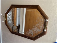 Wood Wall Mirror with Coat Hooks